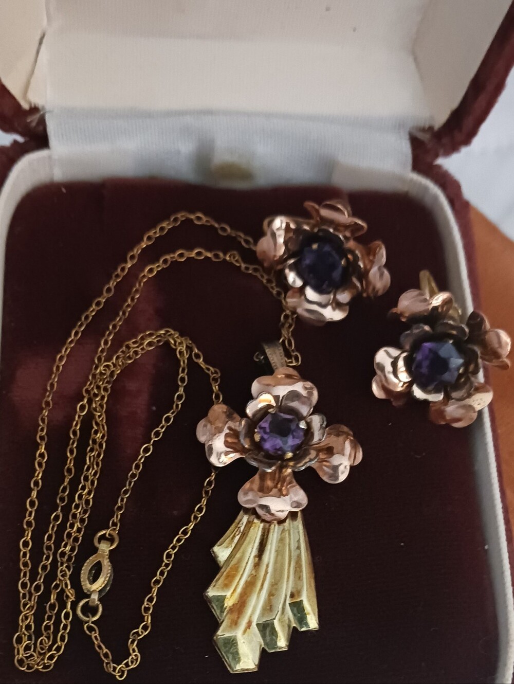 Harry Iskin Vintage Set 1/20 12k GF Art Nouveau Florals Amethyst Accent Stones